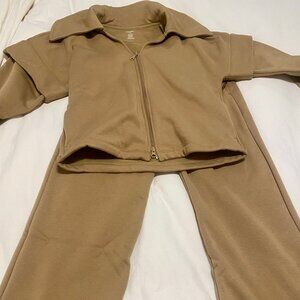 Girlfriend Collective sweat set, Brulee Millie, XS
